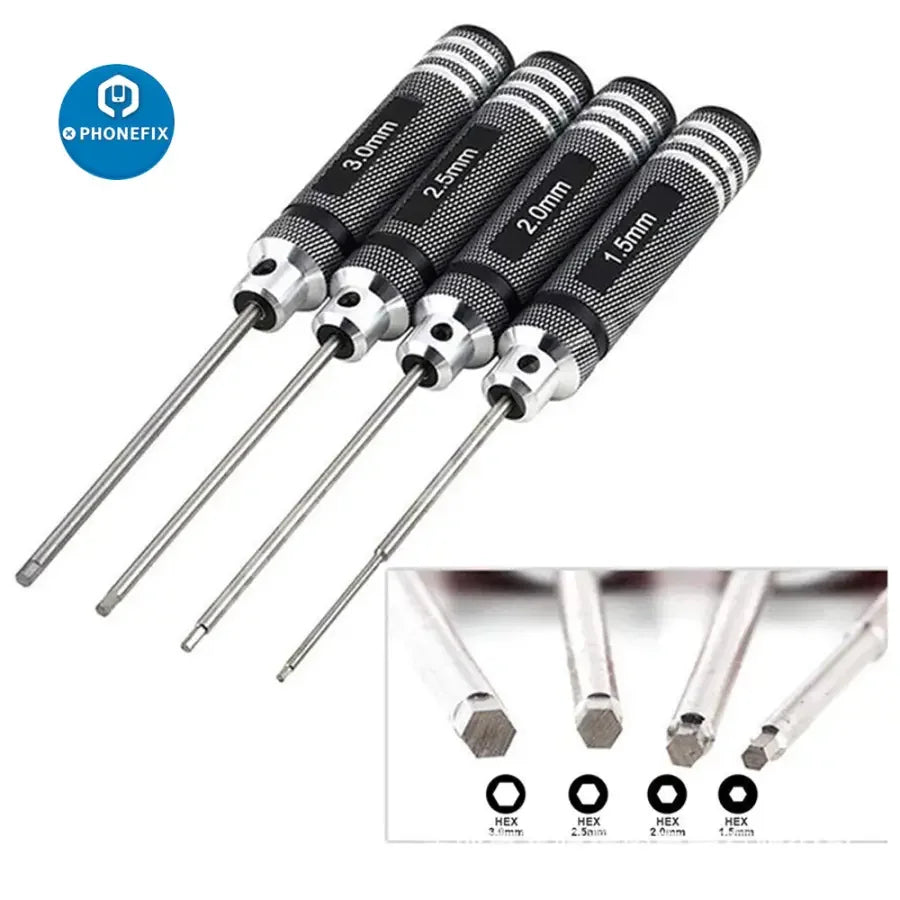 PHONEFIX Hex Screwdriver Toolkit for RC Car and Drone Repair, includes 0.9mm to 3.0mm hex screwdrivers.