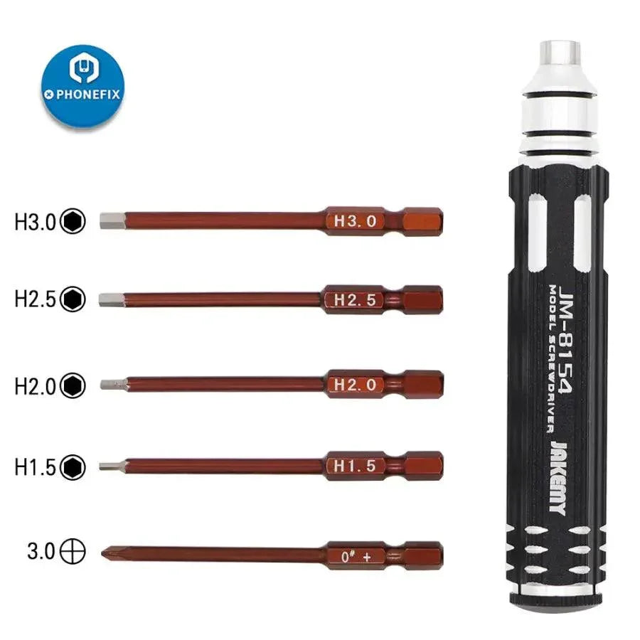 JAKEMY JM-8154 UAV screwdriver set with S2 alloy magnetic bits for RC drone repair, featuring precision tools and ergonomic handle.