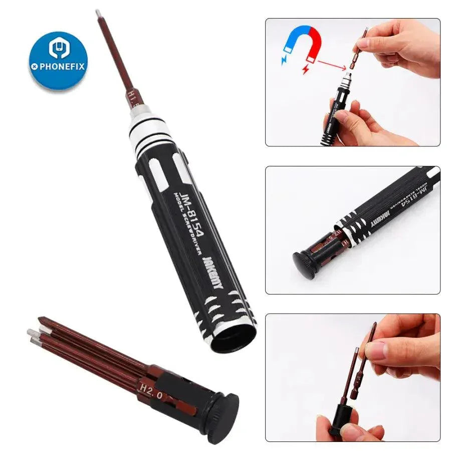 JAKEMY JM-8154 UAV screwdriver set with S2 alloy magnetic bits for RC drone repair tools, featuring multiple precision screwdrivers.
