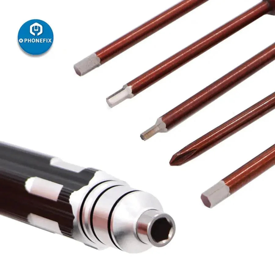 JAKEMY JM-8154 UAV screwdriver set with S2 alloy magnetic bits for RC drone repair, featuring ergonomic handle and precision tips.