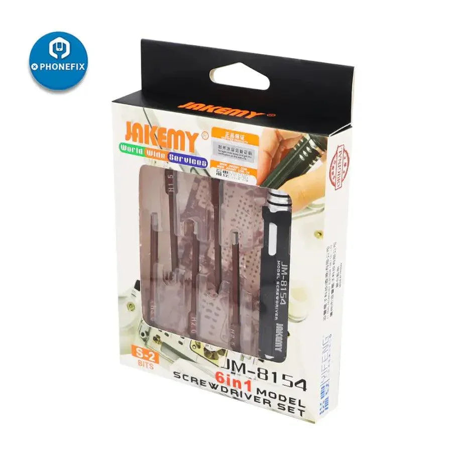 JAKEMY JM-8154 UAV screwdriver set with S2 alloy magnetic bits for RC drone repair tools, featuring precision screwdriver and bits.