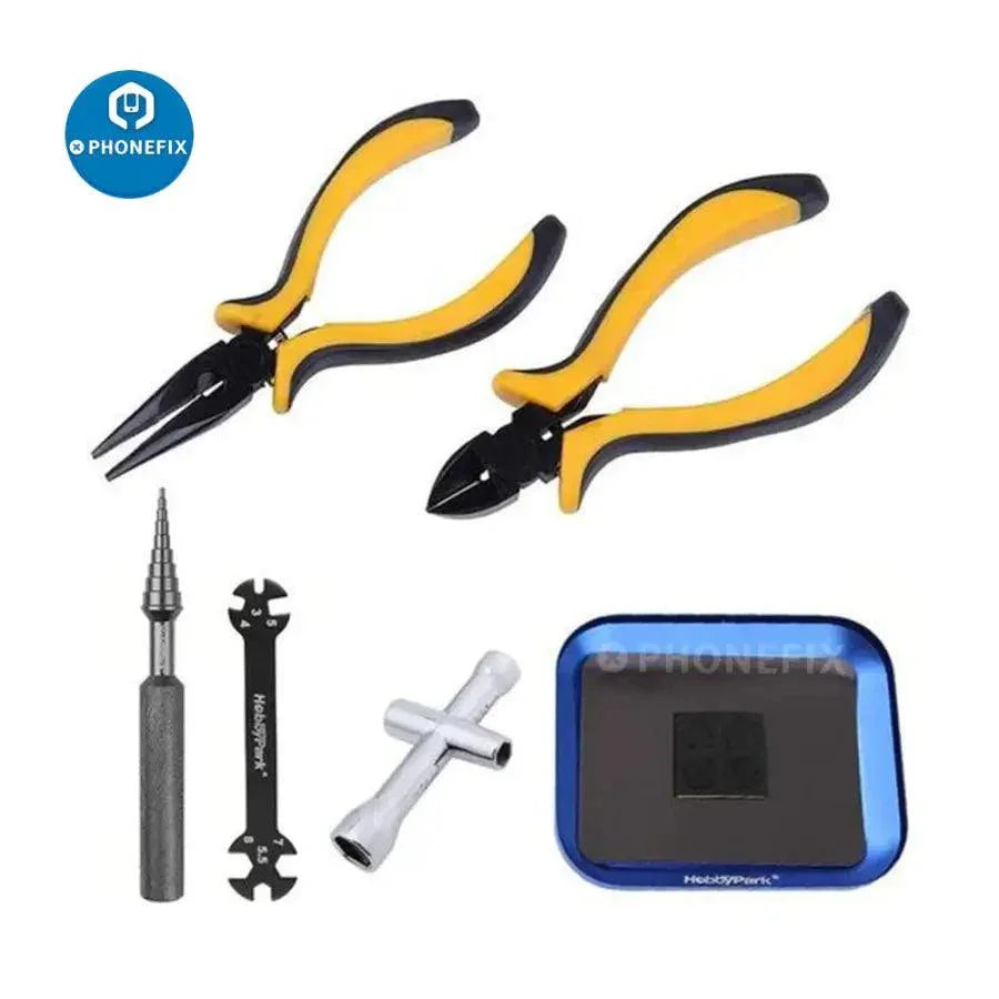 PHONEFIX multi-function screwdriver set for RC drone repair, includes tools in a compact tool bag for RC car and drone maintenance.