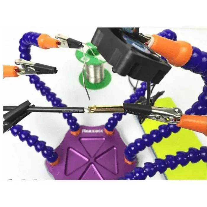 Six flexible arms PCB soldering holder for circuit board repair, designed for RC drone and electronics maintenance by PHONEFIX.