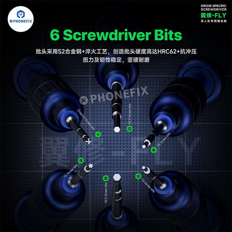 PHONEFIX MECHANIC FLY 6-In-1 RC Drone Repair ToolKit with precision screwdrivers and tools for drone maintenance and repair.