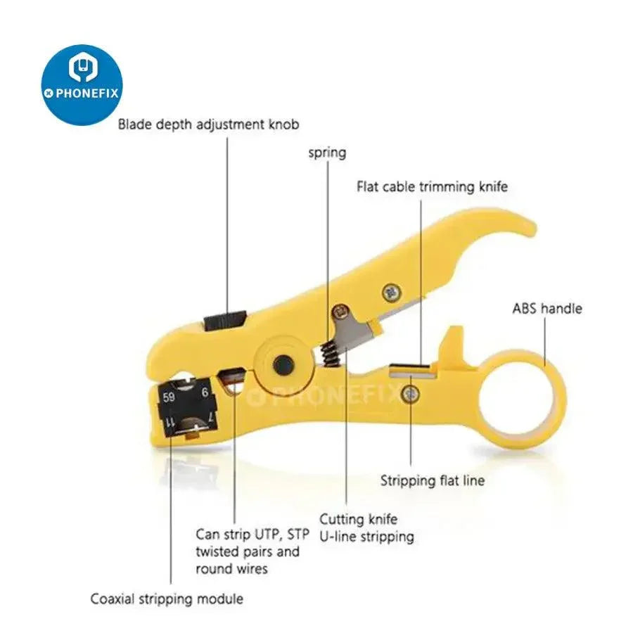PHONEFIX RC drone repair tool kit with cable tester and plier crimp for PC repair and electronics maintenance.