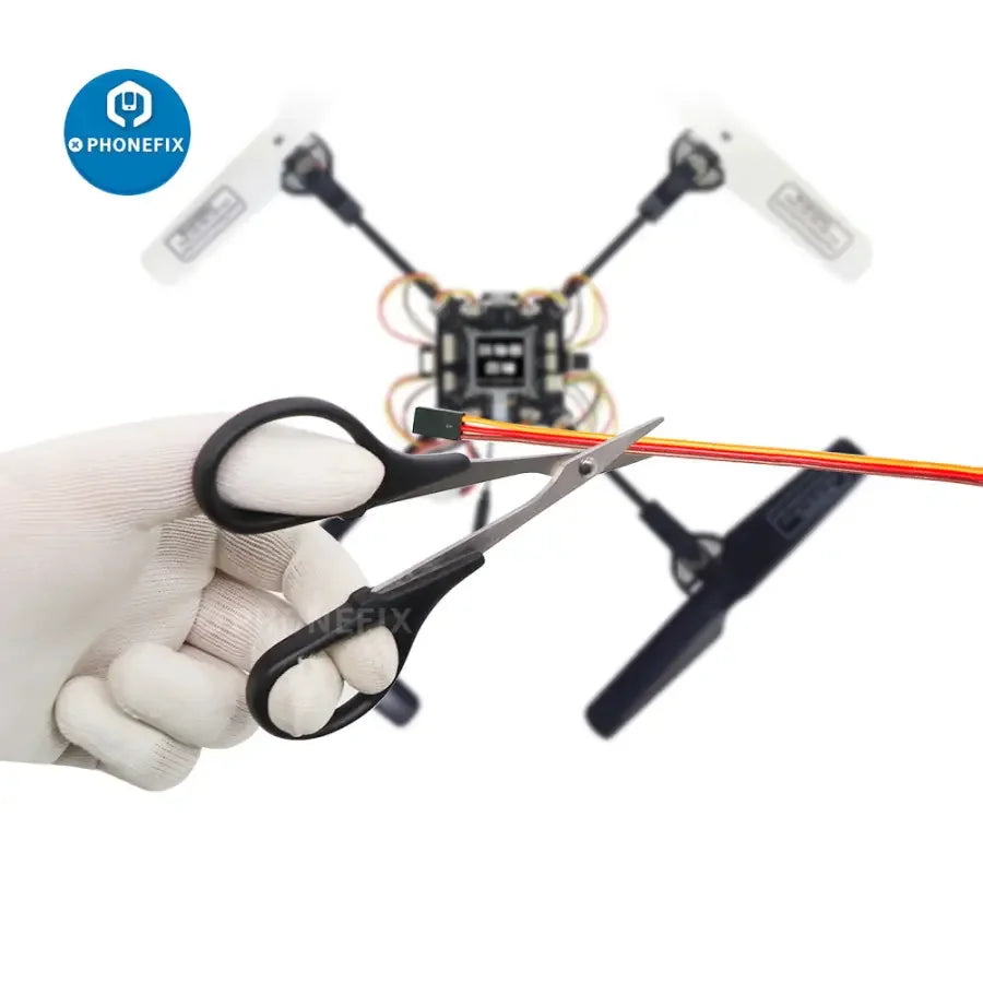 PhoneFix RC drone repair tools featuring curved and straight scissors with body reamer for precise RC car and drone maintenance.