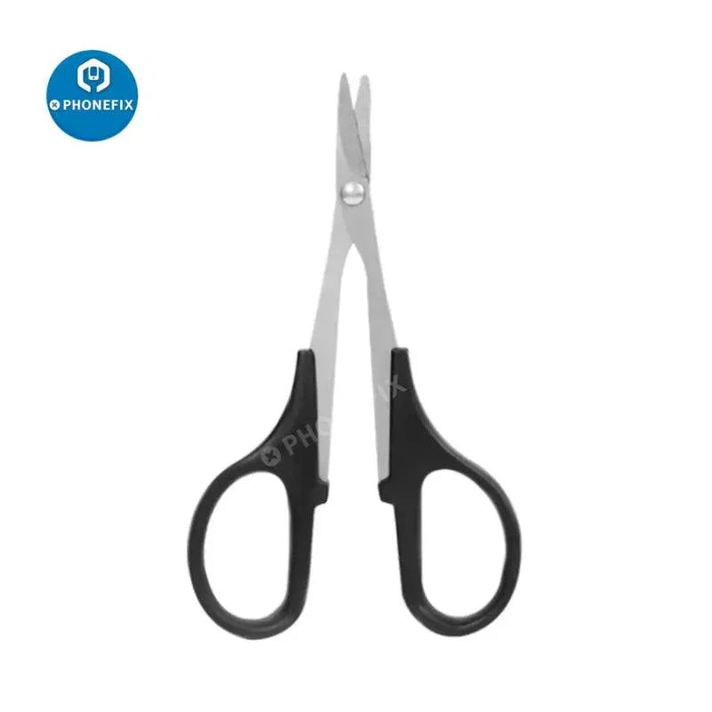 PHONEFIX RC drone repair tools set with curved and straight scissors, including a body reamer for RC car maintenance.