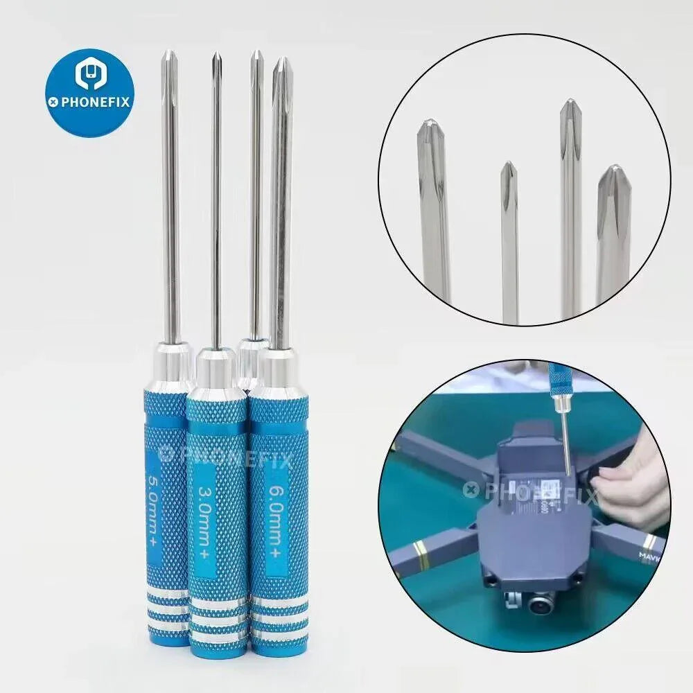 PHONEFIX slotted blade tip screwdriver tools in 3mm to 6mm sizes for RC drone repair and quadcopter maintenance.
