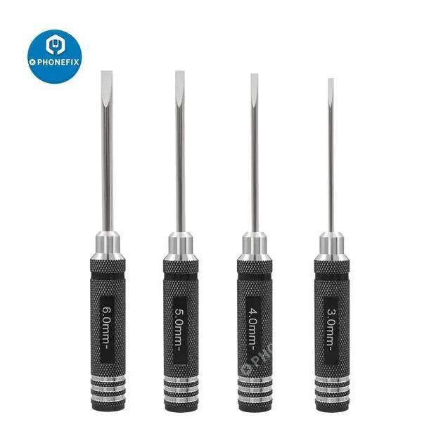 PHONEFIX RC drone repair tools, slotted blade tip screwdriver set with 3mm to 6mm sizes for quadcopter maintenance.