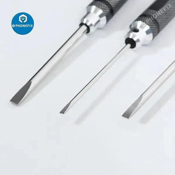 PHONEFIX RC drone repair tools set with 3/4/5/6mm slotted blade tip screwdrivers for quadcopter maintenance and repair.