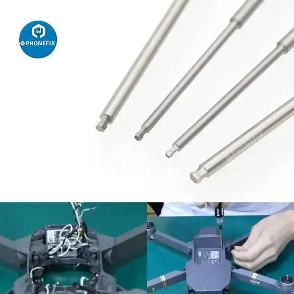 Phonefix RC drone repair toolkit with 1.5, 2, 2.5, 3mm hexagonal screwdrivers for RC car and drone maintenance.