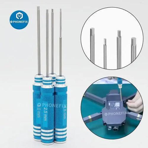 PHONEFIX RC drone repair toolkit with 1.5mm to 3mm hexagonal screwdriver set for RC car repair and maintenance.