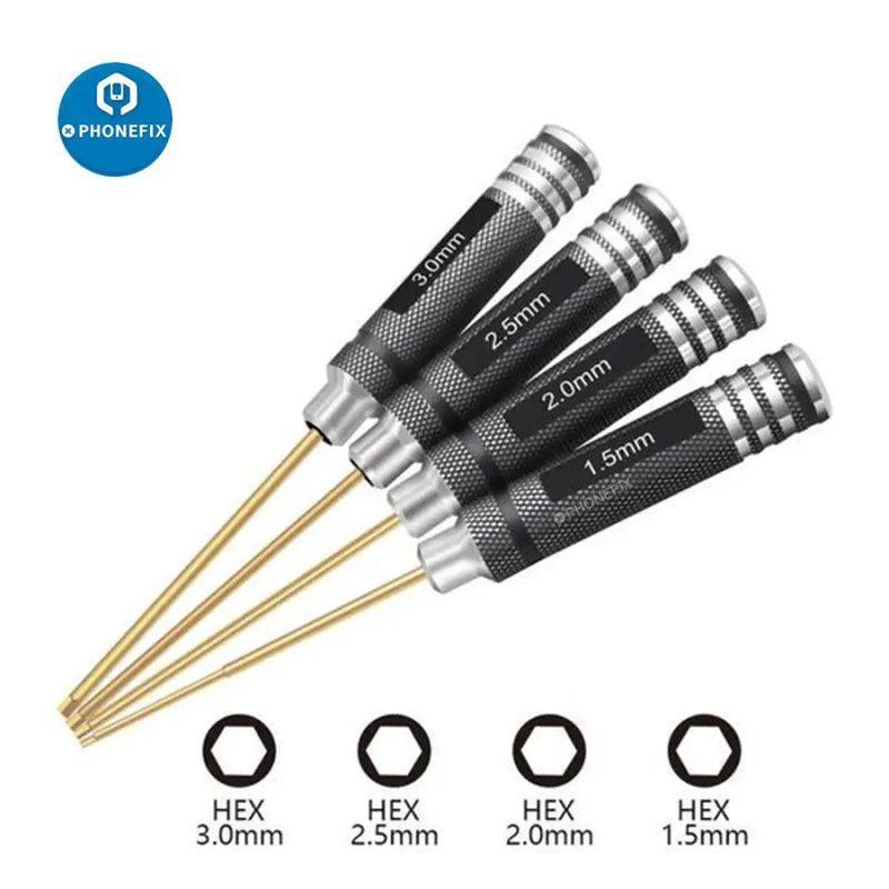 PHONEFIX 1.5 to 3mm hexagonal screwdriver set for RC car and drone repair, includes multiple sizes for precise fastening.