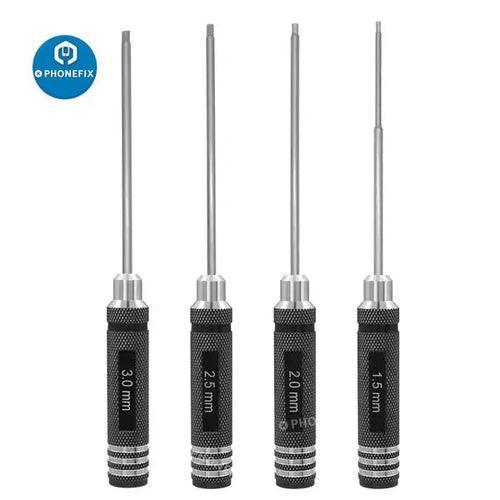 PhoneFix RC drone repair toolkit with 1.5, 2, 2.5, 3mm hexagonal screwdrivers for RC car and drone maintenance.