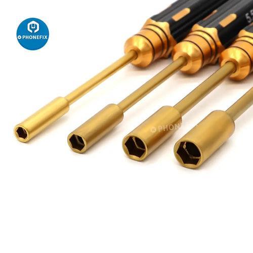 PHONEFIX RC drone repair tools, 4/5.5/7/8mm hex driver set with hexagonal head socket screwdrivers for precise drone maintenance.