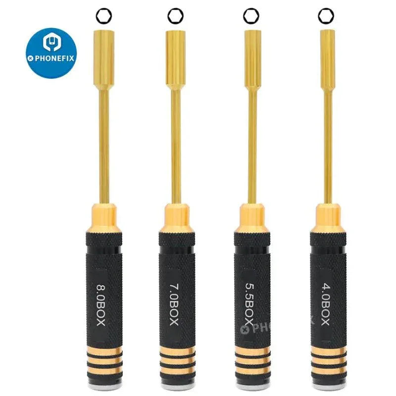 PHONEFIX RC drone repair hex driver set with 4mm to 8mm hexagonal socket screwdrivers for precise drone maintenance.