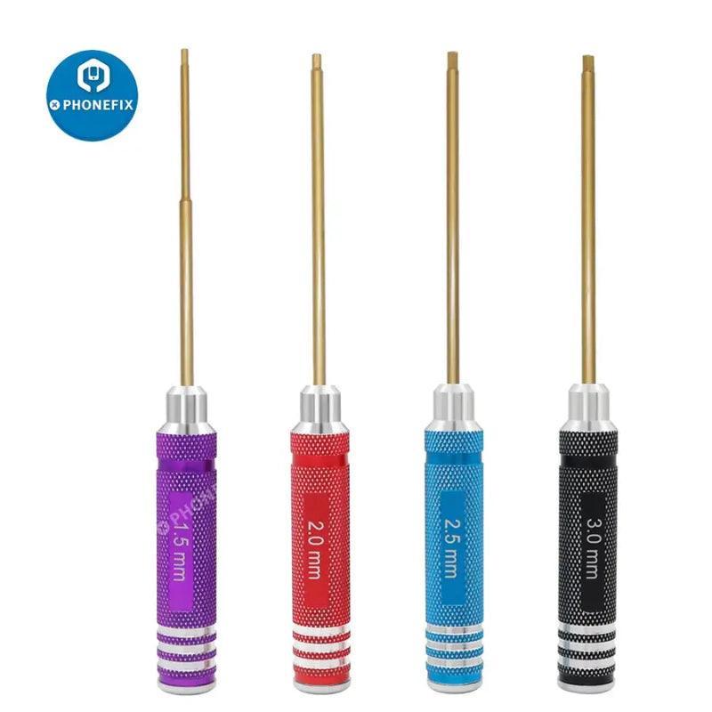 PhoneFix RC drone repair tools with 1.5, 2, 2.5, 3mm hex keys in a compact screwdriver set for hexagon screws.