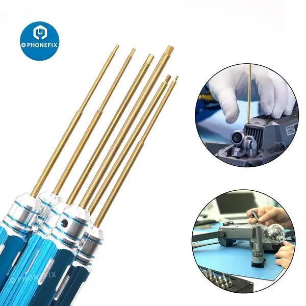 PhoneFix 6-piece RC drone repair screwdriver kit with hex drivers for helicopter, car, and drone maintenance.