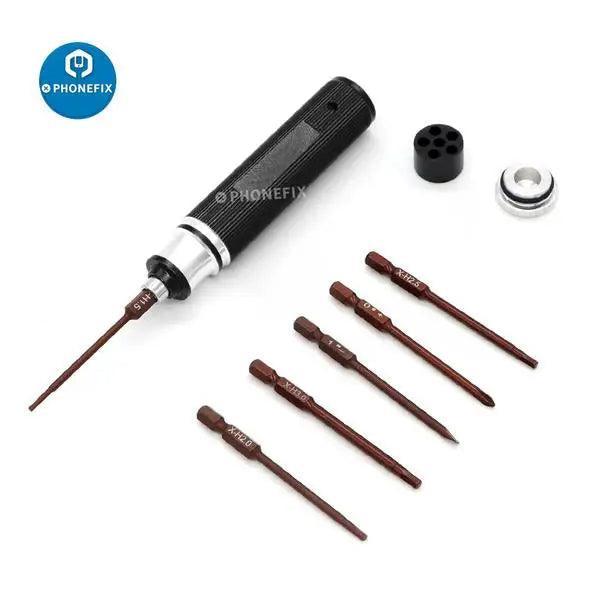 PHONEFIX 6-in-1 hex screwdriver wrench tool kit for RC drone and quadcopter repair, featuring multiple hex bits and ergonomic handle.