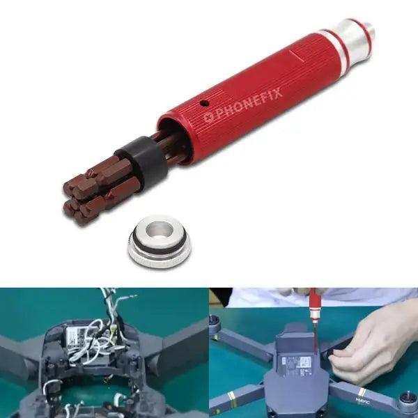 PhoneFix 6-in-1 hex screwdriver wrench tool kit for RC drone and quadcopter repair, featuring multiple hex bits and ergonomic handle.
