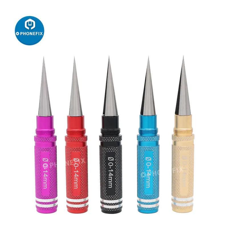 Metal reamer expanding hole opener tool for RC car, drone, and aircraft repairs, by PHONEFIX, used for drilling and shell modifications.