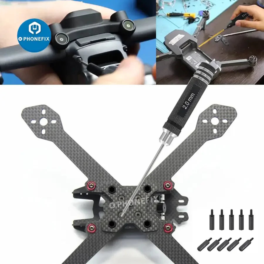 PhoneFix 10-in-1 RC screwdriver pliers and hex repair toolkit for RC cars and helicopters, includes versatile tools for drone repairs.