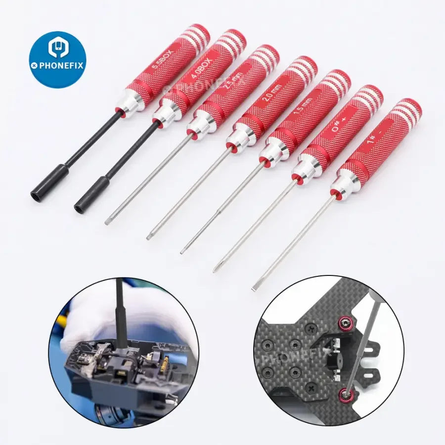 PhoneFix 10-in-1 screwdriver pliers and hex repair toolkit for RC cars and helicopters, featuring versatile tools for remote control repairs.