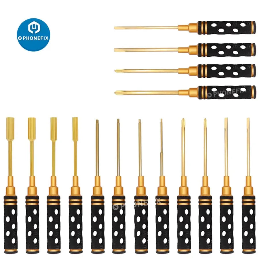 PHONEFIX 16-in-1 hex screwdriver set for RC car and multirotor drone repair, featuring multiple hex bits for precise maintenance.