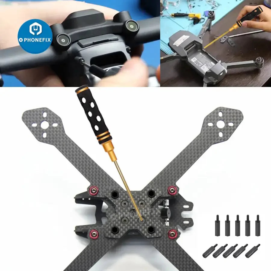 PhoneFIX 16-in-1 hex screwdriver set for RC drone and multirotor repairs, featuring various hex tools for precise maintenance.