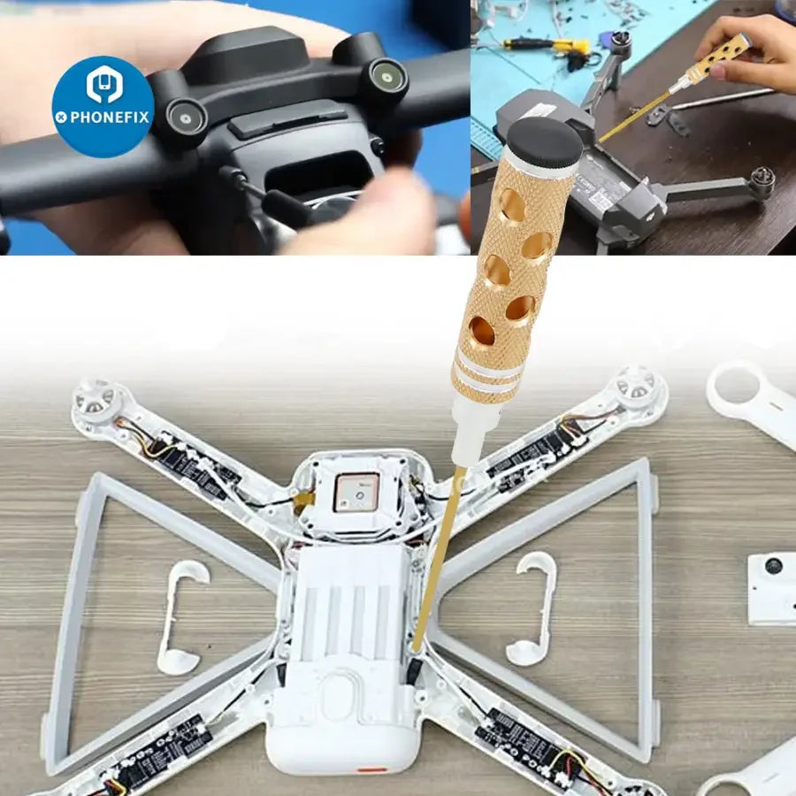 PhoneFix 16-in-1 hex screwdriver set for RC drone and car repair, includes various tools for multirotor and RC vehicle maintenance.