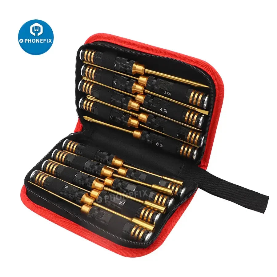 PHONEFIX 16-in-1 hex screwdriver set for RC car and drone repair, includes various tools for multirotor and RC vehicle maintenance.