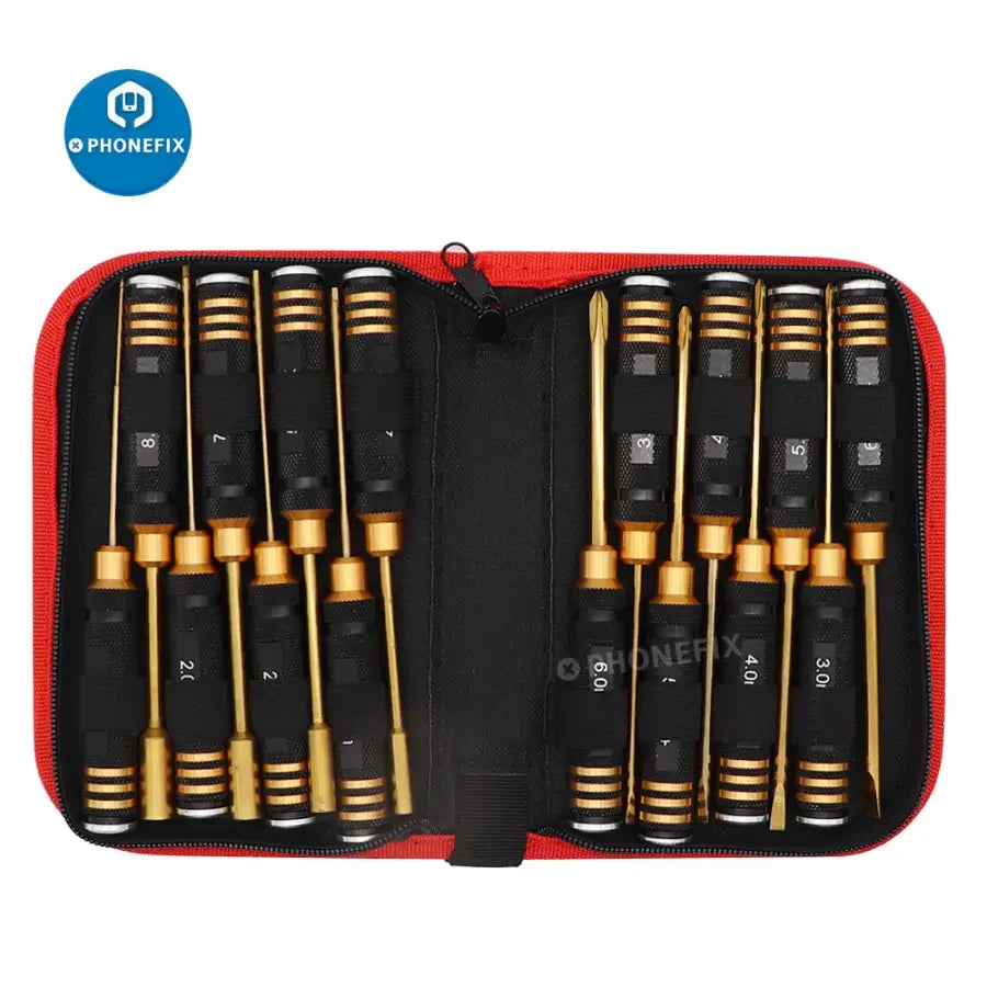 PHONEFIX 16-in-1 hex screwdriver set for RC drone and multirotor repair, includes various hex tools for precise RC car maintenance.