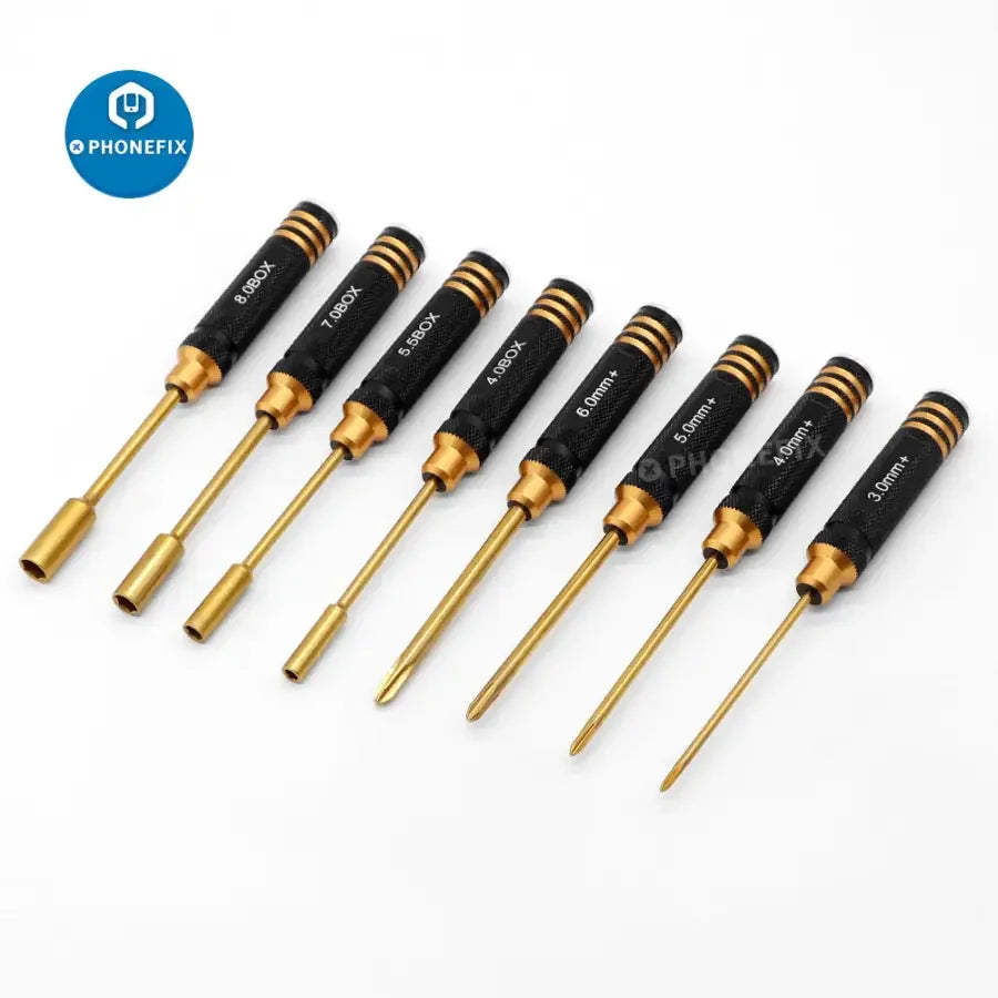 PHONEFIX 16-in-1 hex screwdriver set for RC drone and multirotor repair, featuring multiple precision tools for RC car maintenance.