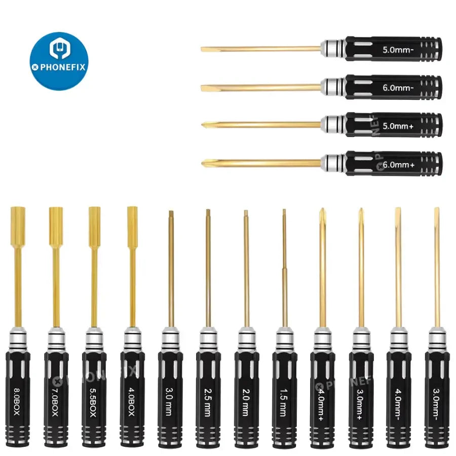 PHONEFIX 16-in-1 hex screwdriver set for RC car and drone repair, featuring multiple hex bits for precise multirotor maintenance.
