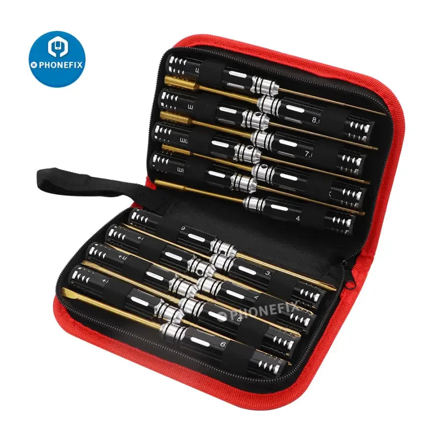 PhoneFix 16-in-1 hex screwdriver set for RC drone and multirotor repair, featuring multiple hex bits for precise maintenance.