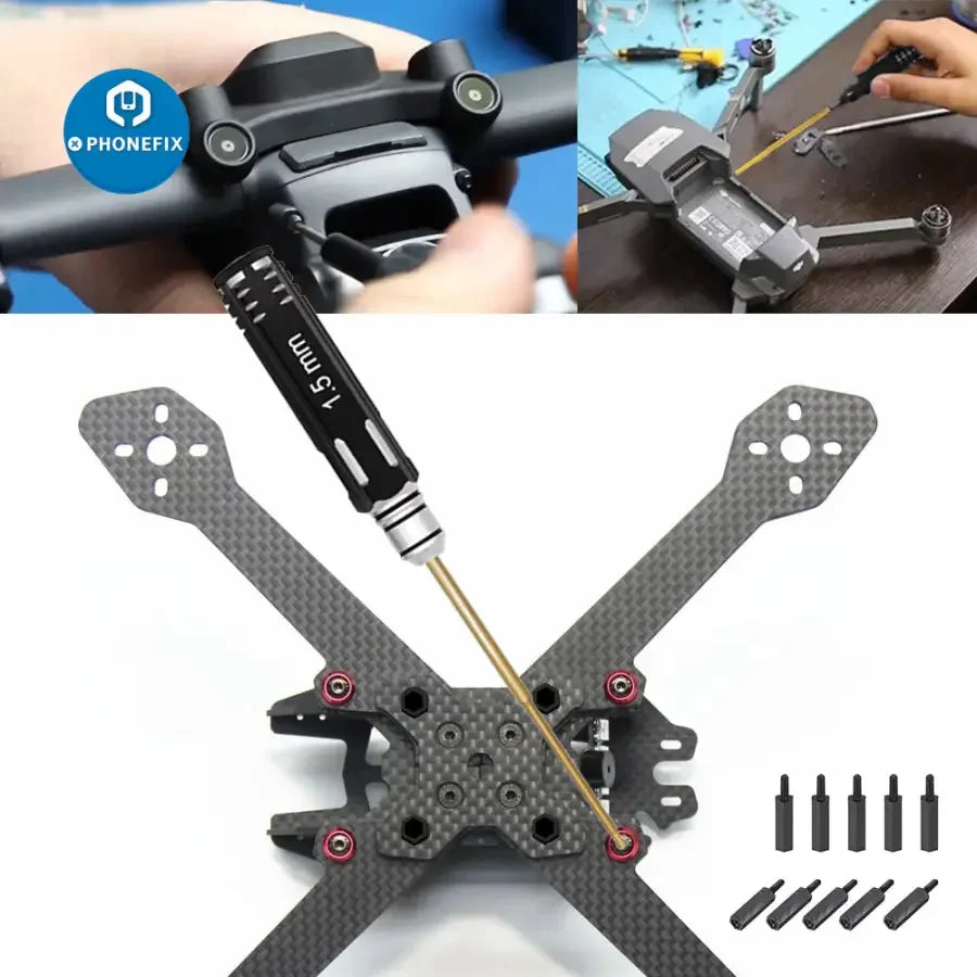 PHONEFIX 16-in-1 hex screwdriver set for RC car and drone repair, includes various hex tools for multirotor and RC vehicle maintenance.