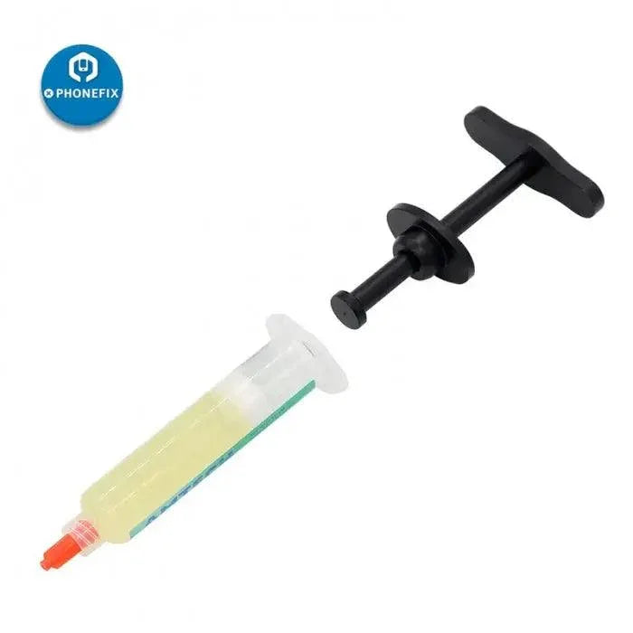 Black metal flux dispenser plunger with three needles for repair assist tools, durable and easy to use.