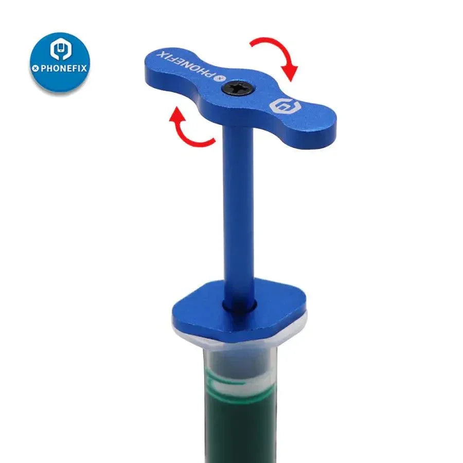 PhoneFix metal flux dispenser plunger with 3 needles, durable repair assist tool for precise flux application in electronics repair.