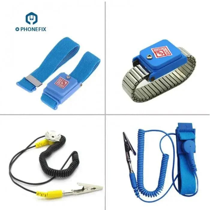 Bracelet antistatique PhoneFix avec câble de décharge ESD pour la protection contre les décharges électrostatiques lors des réparations.