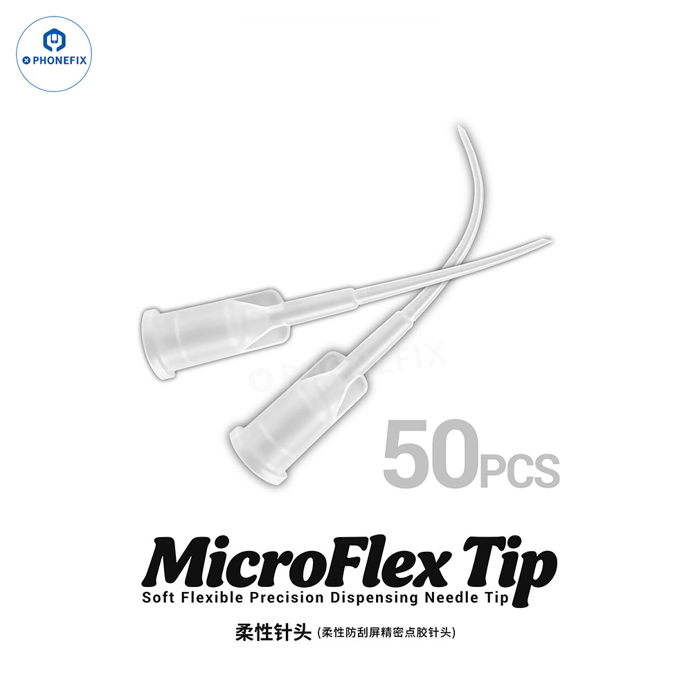 PHONEFIX 2UUL CS10 MicroFlex Tip flexible needle for liquid glue dispensing, used for precise repair and glue application.
