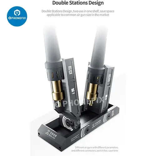 PhoneFix Mega-Idea adjustable angle air gun holder for repair tools, double station, sturdy repair assist device for electronics.