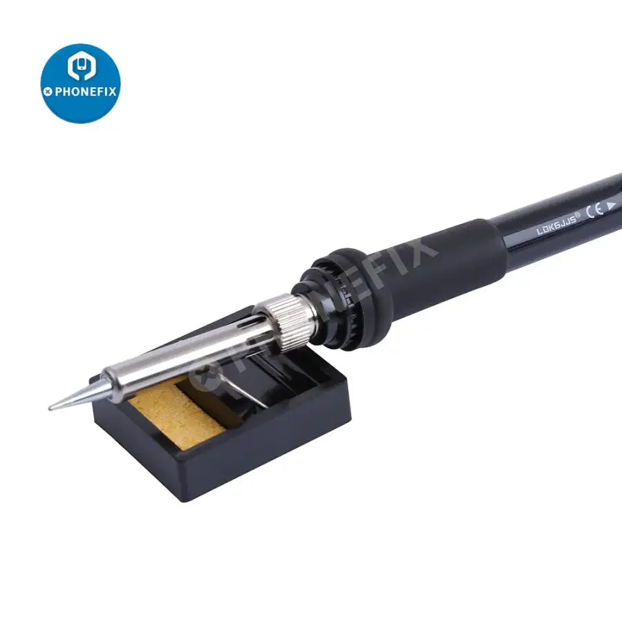 Mini Micarta soldering iron stand with solder holder and clean sponge, repair assist tool from PHONEFIX for safe soldering.