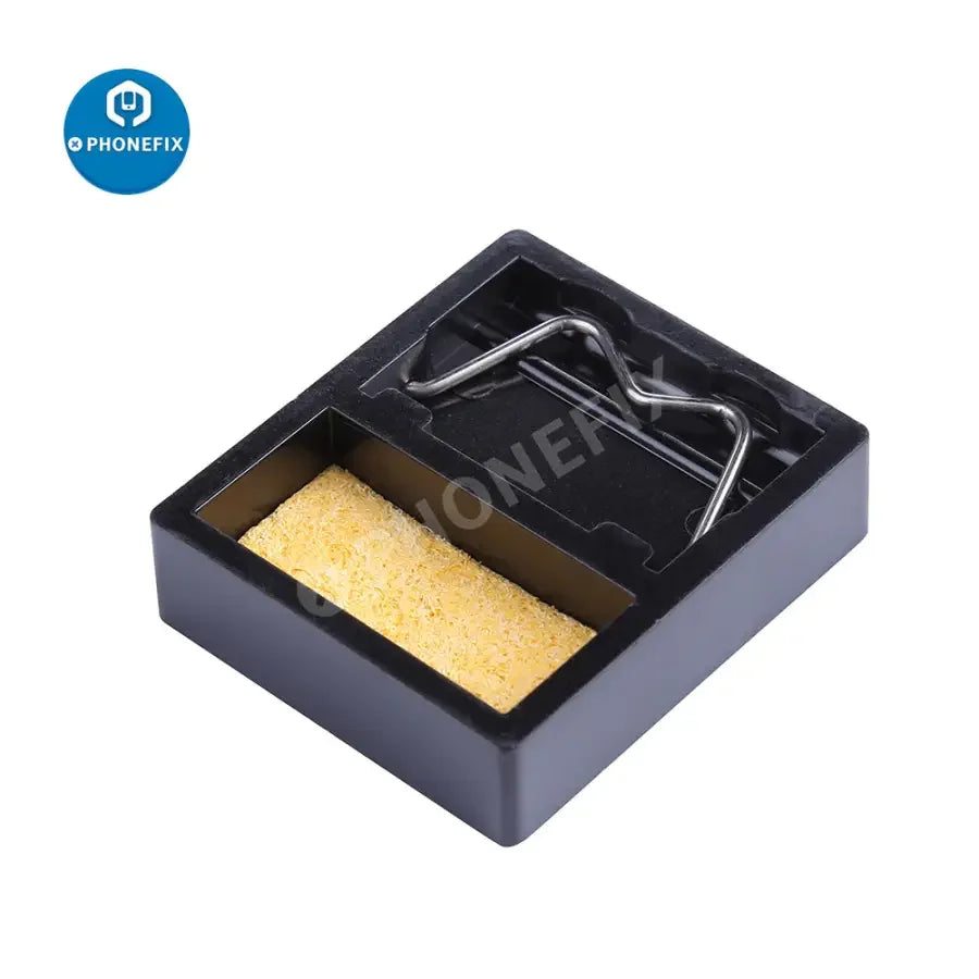 PhoneFix Mini Micarta soldering iron stand with solder holder and clean sponge for repair tasks, compact and durable welding tool accessory.
