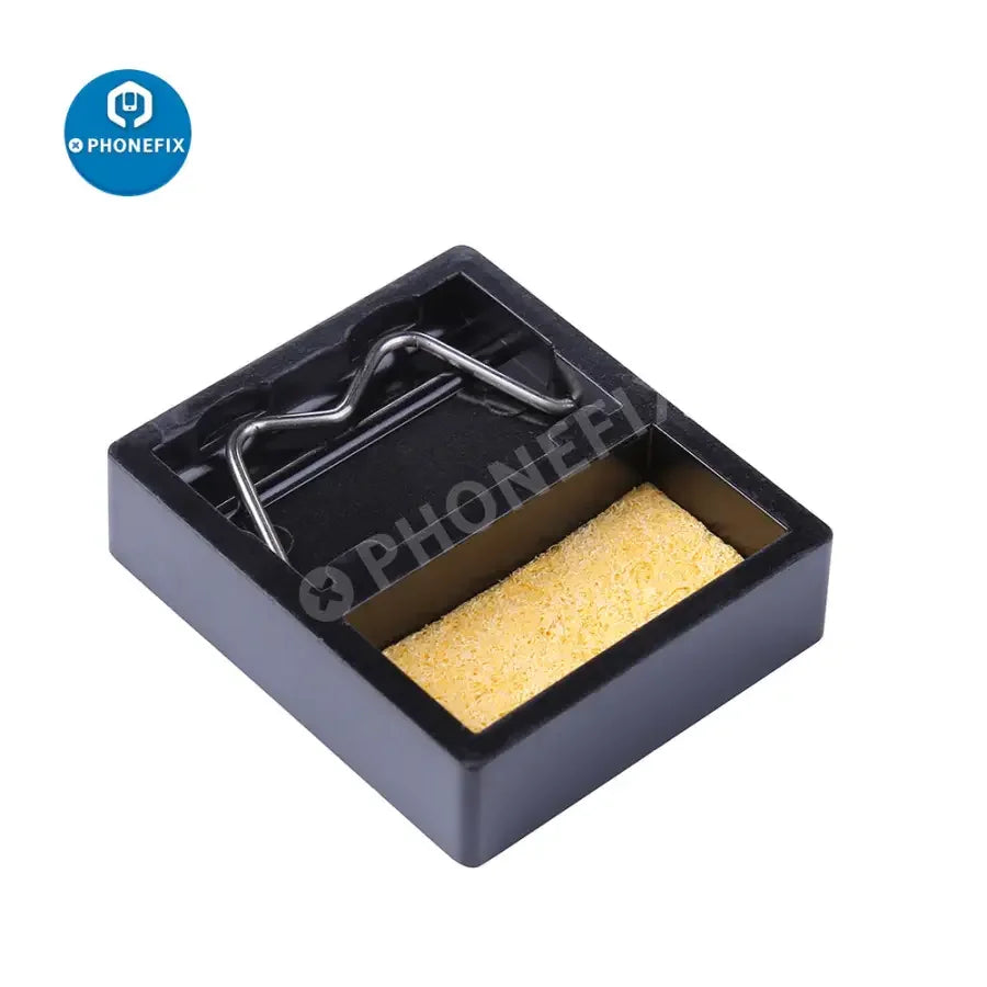 Mini Micarta soldering iron stand by PHONEFIX with solder holder and clean sponge, ideal for repair and welding tasks.