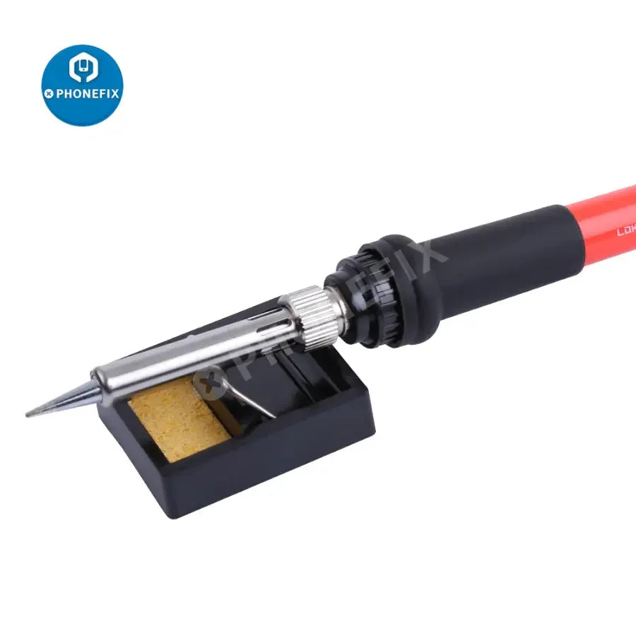 Mini Micarta soldering iron stand from PHONEFIX with solder holder and cleaning sponge for repair and welding tasks.