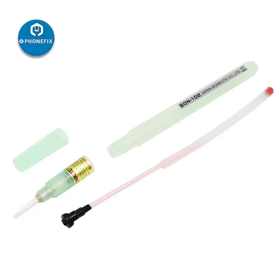 PhoneFix solder paste pen and flux coating brush for PCB welding, repair assist tools for precise soldering and PCB assembly.
