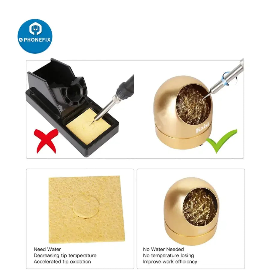 PhoneFix soldering iron tip cleaner holder with brass wire for phone repair and cleaning.