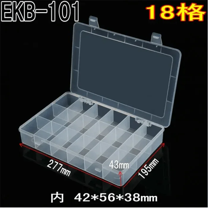 Phonefix 18-grid transparent plastic storage box with compartments, ideal for organizing repair tools and small parts.