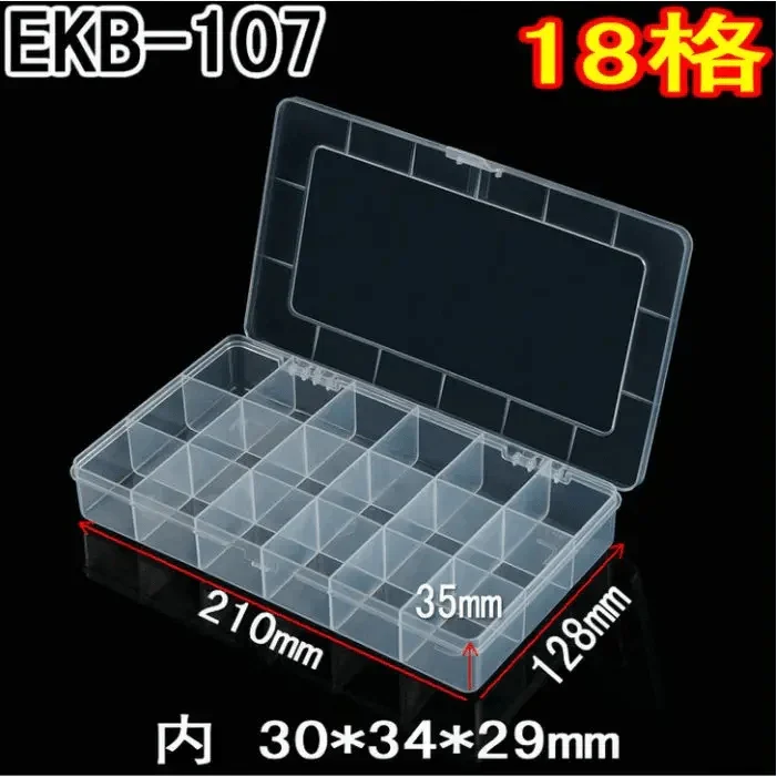 PHONEFIX 18-grid transparent plastic storage box for organizing repair tools and small components efficiently.