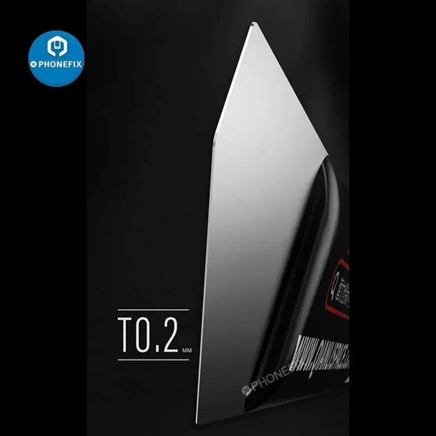 PhoneFix iShuriken metal tin spatula with flat oblique blade, used for phone repair and scraping tasks.